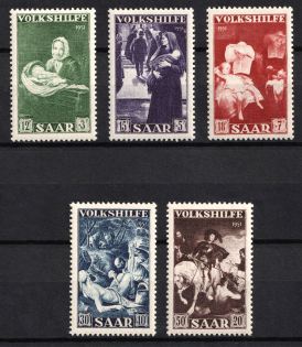 1951 Saar, Germany (Mi. 309 - 313, Full Set, CV $80)