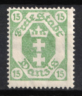 1921 15pf Danzig Gdansk, Germany (Mi. 75 var, Variety of Color, MNH)