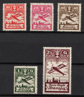 1924 Danzig Gdansk, Germany, Airmail (Mi. 202 - 206, Full Set, CV $70)