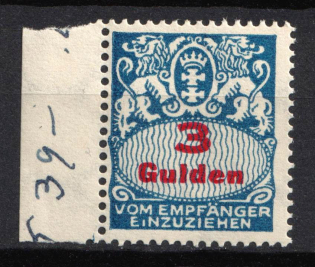 1927 3g Danzig Gdansk, Germany, Official Stamp (Mi. 39, Margin, CV $70, MNH)