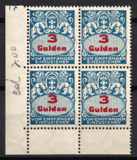 1927 3g Danzig Gdansk, Germany, Official Stamps, Block of Four (Mi. 39, Corner Margin, CV $160, MNH-MVLH)