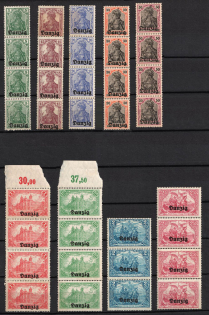 1920 Danzig Gdansk, Germany, Strips (Mi. 1, 3 - 5, 7 - 9, 11 - 12, CV $180, MNH-MVLH)