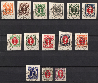 1921 Danzig Gdansk on pieces, Germany (Mi. 73 - 86, Full Set, Used, CV $30)