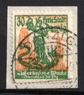 1921 1.2m Danzig Gdansk on piece, Germany (Mi. 92, Used, CV $170)