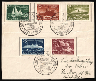 1938 Danzig Gdansk on piece, Germany (Mi. 284 - 288, Full Set, Used, CV $30)