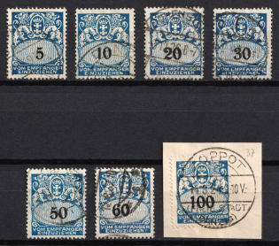 1923 Danzig Gdansk, Germany, Official Stamps (Mi. 30 - 33, 35 - 37, Used, CV $60)