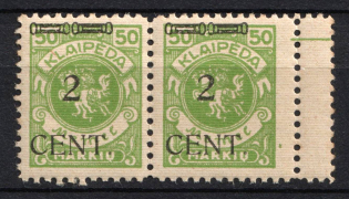 1923 2c Memel, Germany, Pair (Mi. 177, Margin, CV $60, MNH)