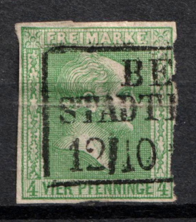 1858 4pf Prussia, German States, Germany (Mi. 9, Used, CV $60)