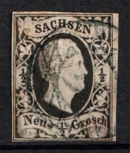 1851 1/2Ngr Saxony, German States, Germany (Mi. 3 b, Used, CV $55)