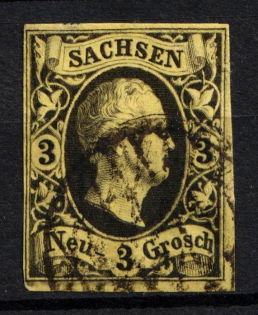 1851 3Ngr Saxony, German States, Germany (Mi. 6, Used, CV $40)