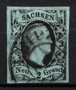 1852-55 2Ngr Saxony, German States, Germany (Mi. 7, Used, CV $100)