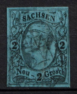 1855 2Ngr Saxony, German States, Germany (Mi. 10 c, Used, CV $85)