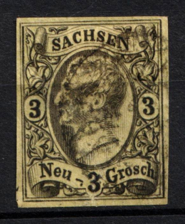 1855 3Ngr Saxony, German States, Germany (Mi. 11, Used, CV $30)