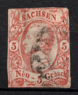 1856 5Ngr Saxony, German States, Germany (Mi. 12 a, Used, CV $110)