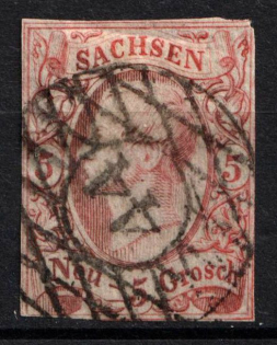 1856 5Ngr Saxony, German States, Germany (Mi. 12 aa, Used, CV $140)