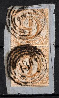 1866 9Kr Thurn und Taxis, German States, Germany, Pair (Mi. 54, Used, CV $250)