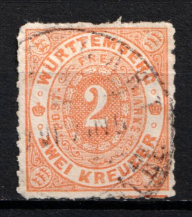 1876 2Kr Wurttemberg, German States, Germany (Mi. 37 b, Used, CV $420)