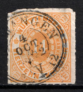 1869 14Kr Wurttemberg, German States, Germany (Mi. 41 a, Used, CV $85)