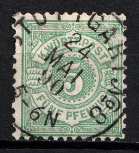 1890 5pf Wurttemberg, German States, Germany (Mi. 56 b, Used, CV $45)