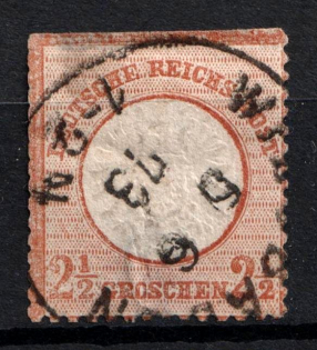 1872 2.5gr German Empire, Large Breast Plate, Germany (Mi. 21, Used, CV $140)