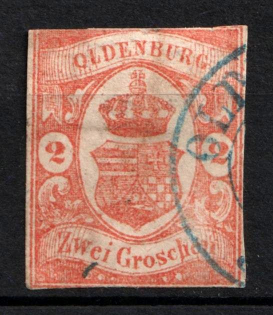 1861 2Gr Oldenburg, German States, Germany (Mi. 13, Used, CV $770)