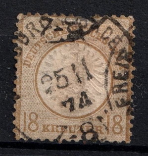 1872 18kr German Empire, Large Breast Plate, Germany (Mi. 28, Used, CV $3,900)