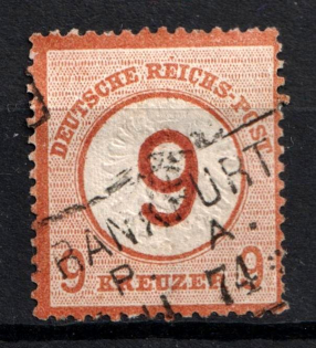 1874 9 on 9gr German Empire, Large Breast Plate, Germany (Mi. 30, Used, CV $840)