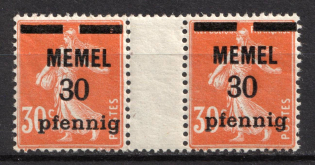 1920-22 30pf Memel, Germany, Gutter Pair (Mi. 21 y ZW, CV $20, MNH)