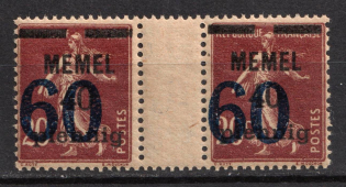 1921 60pf Memel, Germany, Gutter Pair (Mi. 35 ZW, CV $20, MNH)