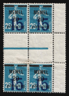 1921 15pf Memel, Germany, Gutter Block (Mi. 48 ZS, Margin, CV $20)