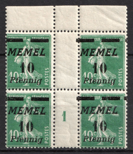 1922 10pf Memel, Germany, Gutter Block (Mi. 54 ZW, 54 MS, Margin, Plate Number '1', CV $30, MNH)