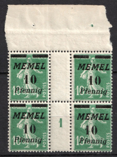 1922 10pf Memel, Germany, Gutter Block (Mi. 54 ZW, 54 MS, Margin, Plate Number '1', CV $30, MNH)