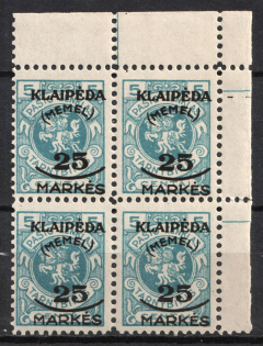 1923 25m Memel, Germany, Block of Four (Mi. 125, Corner Margin, CV $30)