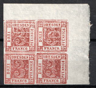1900 3pf Dresden, Germany Local Post, Private City Mail, Block of 4 (Mi. 114 b, with Watermark, CV $290)