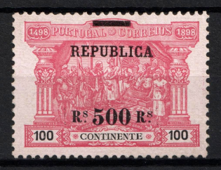 1911 500r on 100r Portugal (Scott 198, CV $45)