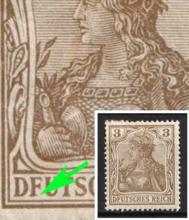 1902 3pf German Empire, Germany (Mi. 69 I, First 'E' in 'Deutsches' Below Without Crossbar)