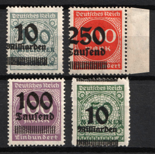 1923 Weimar Republic, Germany (Mi. 289, 295, 336 - 337 var, SHIFTED of Overprints)