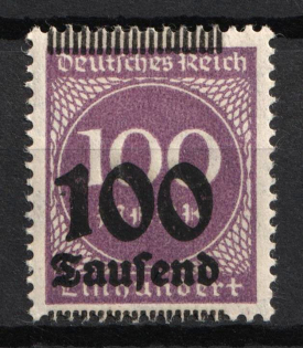1923 100Tsd on 100m Weimar Republic, Germany (Mi. 289 b var, SHIFTED of Overprint)