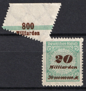 1923 20Mrd Weimar Republic, Germany (Mi. 329 B var, Foldover, Margin, Plate Number)