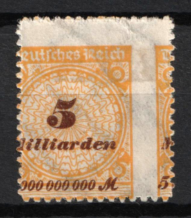 1923 5Mrd Weimar Republic, Germany (Mi. 327 B var, SHIFTED of Perforation)