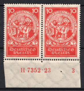 1924 10pf Weimar Republic, Germany, Pair (Mi. 352 HAN, Margin, Plate Number, CV $60, MNH)