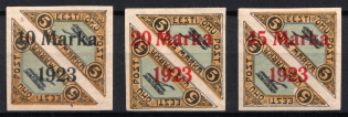 1923 Estonia, Airmail (Mi. 43B, 44Bb, 45Bl, Imperforate, Full Set, CV $270)