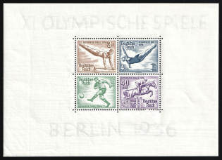 1936 Third Reich, Germany, Souvenir Sheet (Mi. Bl. 5 X var, SHIFTED Center, CV $170, MNH)