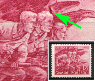 1945 12pf Third Reich, Germany (Mi. 908 VI, Dark Spot above Middle Head, Full Set, CV $100)