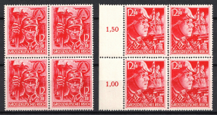 1945 Third Reich, Germany, Blocks of Four (Mi. 909 - 910, Full Set, Margin, Plate Numbers, CV $140)