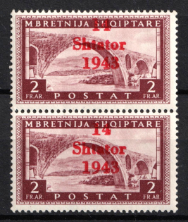 1944 2fr Albania, German Occupation, Germany, Pair (Mi. 12, CV $100, MNH)