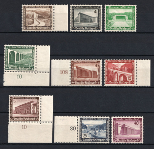 1936 Third Reich, Germany (Mi. 634 y - 642 y, Full Set, Margins, Plate Numbers, CV $100, MNH)
