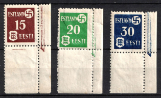 1941 Estonia, German Occupation, Germany (Mi. 1 x - 3 x, Full Set, Corner Margins, CV $30)