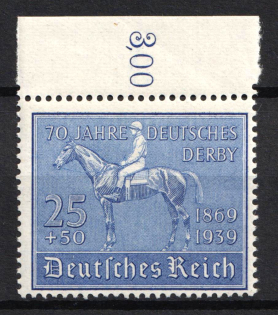 1939 25pf Third Reich, Germany (Mi. 698, Full Set, Margin, Plate Number, CV $100, MNH)