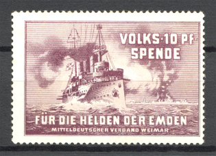 1916 Germany `For the heroes of the Emden` Donation Stamp 10 Pf